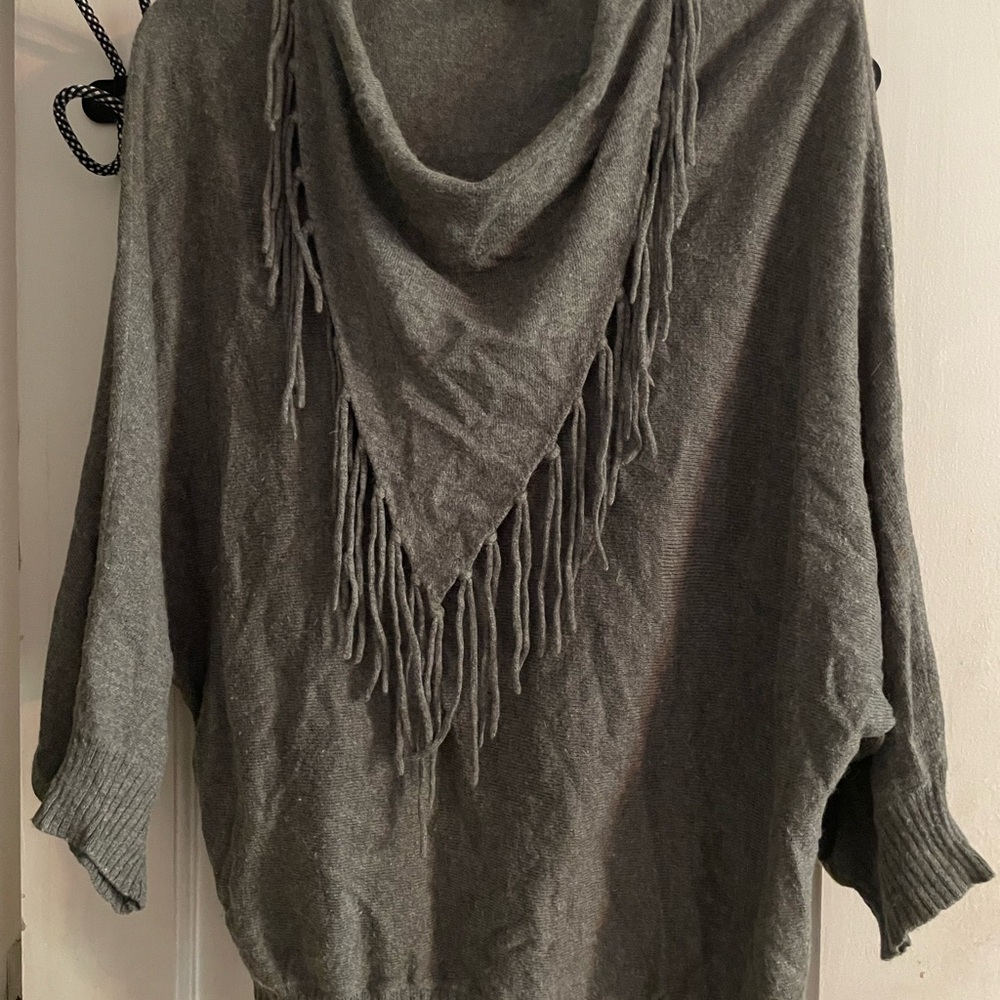 Central Park West Gray Cowl Neck Sweater